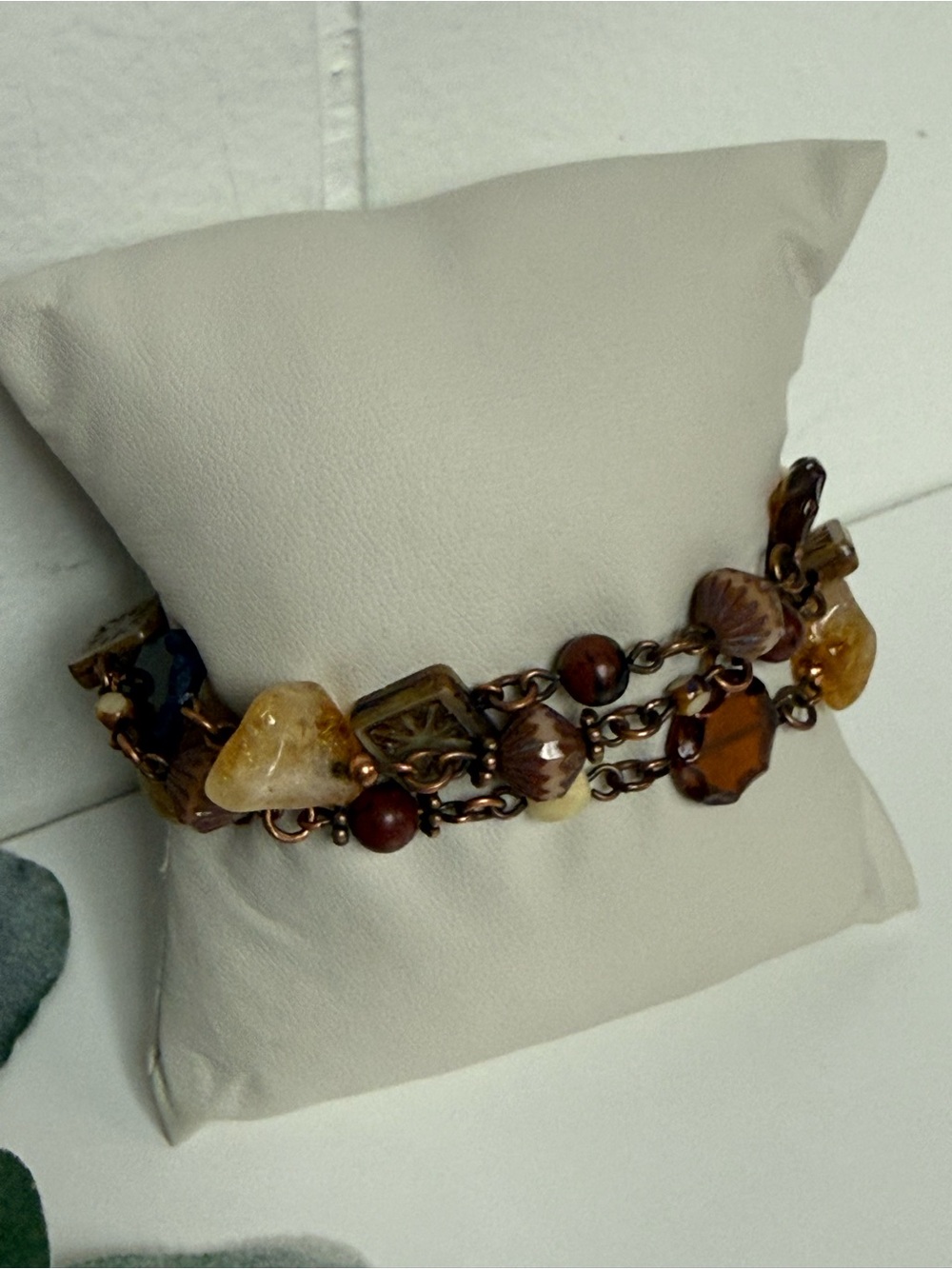Handcrafted Copper Multi-Strand Bracelet Semiprecious Gemstones Czech Glass Boho - Picture 4 of 14